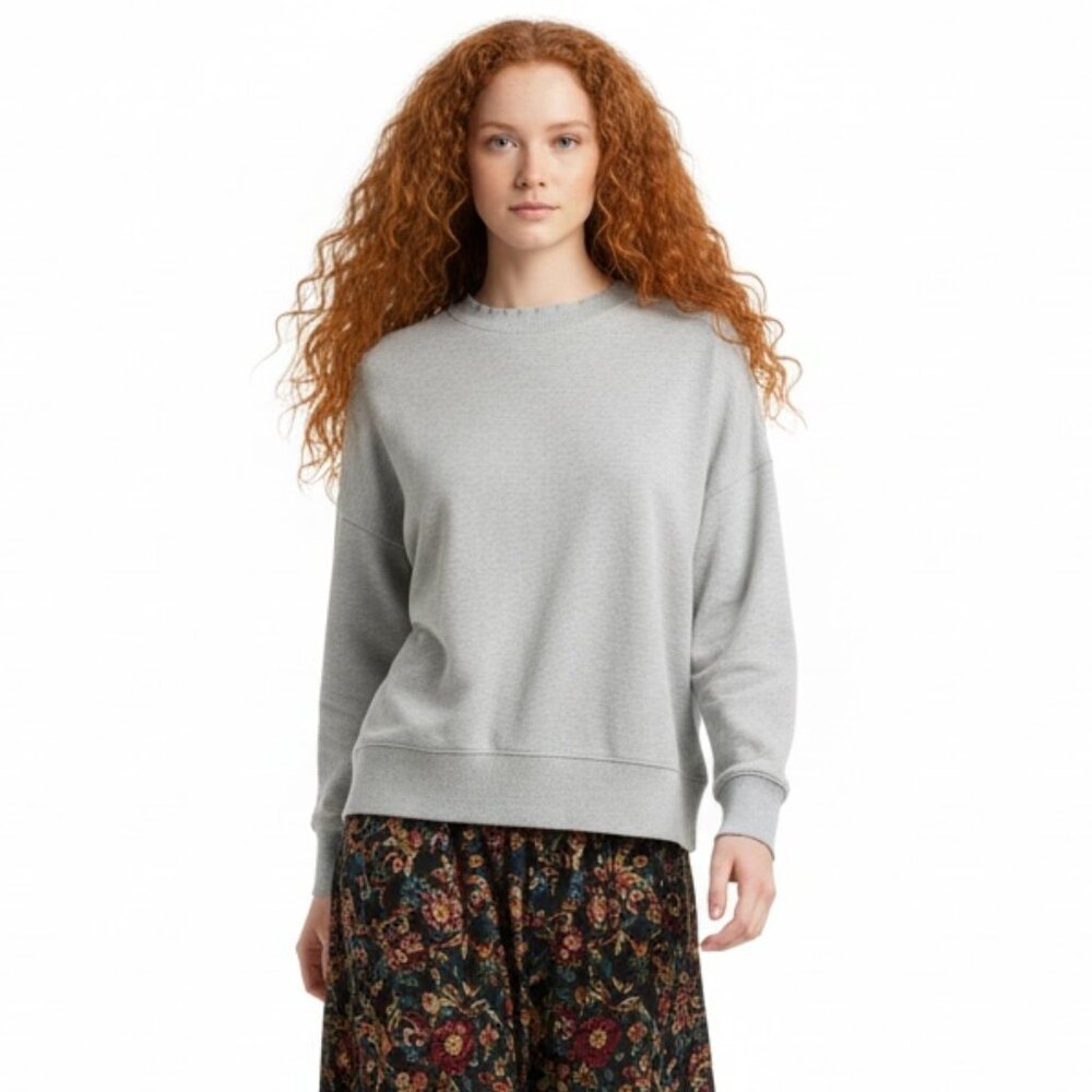 Massimo Dutti Heather Gray High-Low Split Hem Crew Neck Sweatshirt Size S